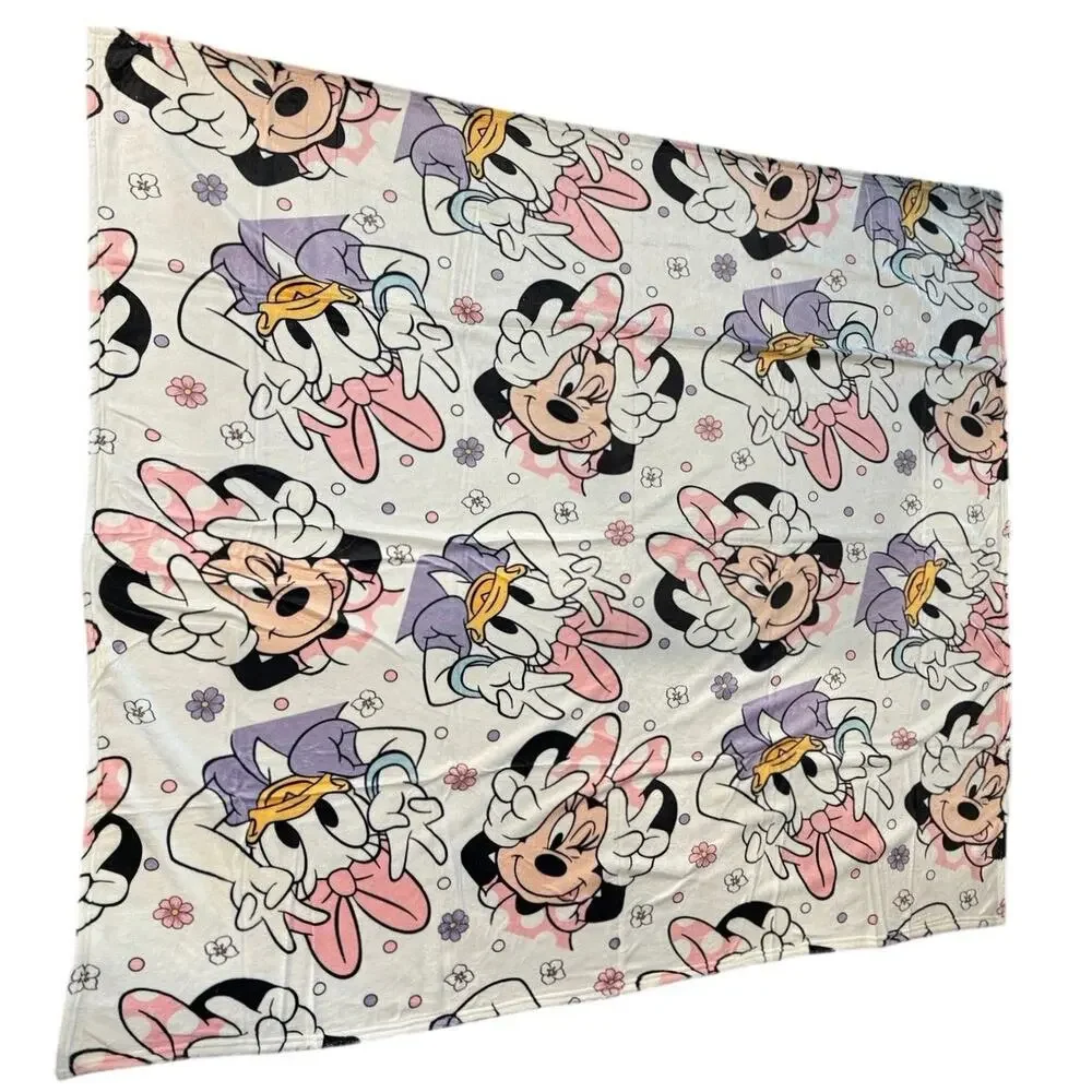 Minnie Daisy Duck Soft Fleece Throw Blanket 58x50 Pink Purple Polyester Cute
